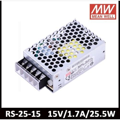 Original Mean Well RS-25-15 85-264VAC To DC 15V 1.7A 25.5W Single Output Switching Power Supply Meanwell Led Driver