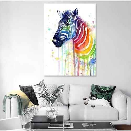 Colorful Watercolor Zebra Canvas Painting Rainbow Horse Abstract Animal Print Poster Home Decor Study Bedroom Hanging Pictures