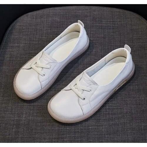 Large Size Leather Casual Shoes Women Sneakers Low Vulcanized Shoe Autumn Summer Comfortable Flats Female White Sneaker Loafers