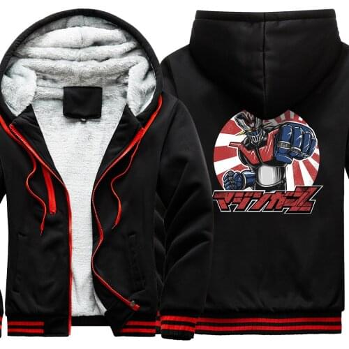 Mazinger Z Cartoon Men Thicken Jacket Keep Warm Winter Hooded Leisure Casual Tops Retro Tops Fashion Long Sleeve Sudadera Hombre