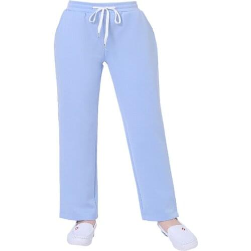 Men Women Solid Color Nursing Natural Uniform Flare Leg Pants with Pocket ork Pants Nurses Wear Doctors Work Clothes Blue White