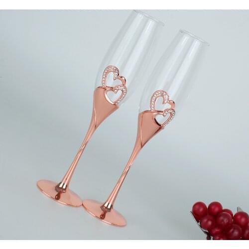 Rose gold champagne glass high-footed set glass wedding gift to the glass heart-shaped diamond crystal glass red wine glass