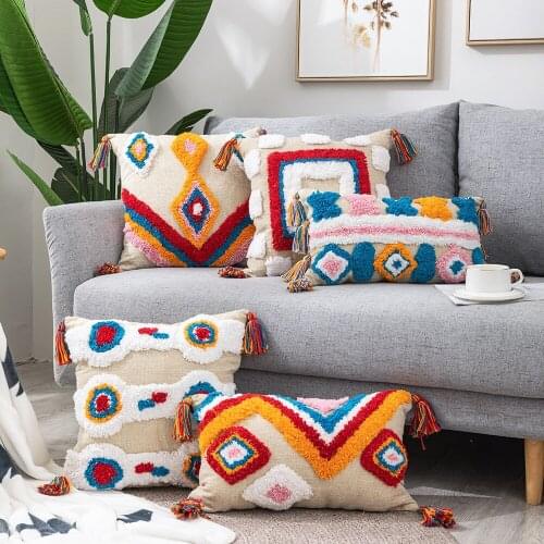 Eu Style Pillowcase Indian Style Cushion Nordic Moroccan Hand-embroidered Tufted Geometric Tassel Pillowcase