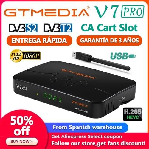 2021 GTMEDIA V7 Pro Satellite TV Receiver DVB-S2 S2X T2 Combo H.265 HEVC 10bit USB WiFi CA Card Slot TV BOX PK V7 PLUS V7S HD