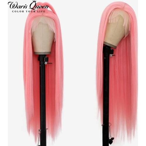 Straight Lace Front Wig Synthetic Natural Hair Pink Cosplay 26 Inch Heat Resistant 13X4X1 T Part HD Lace Frontal Wigs For Women