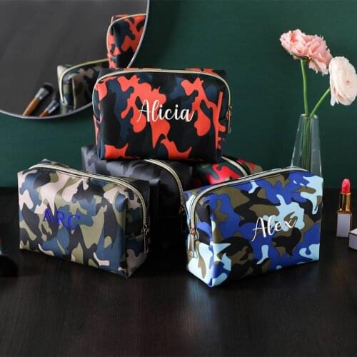 Personalized Embroidery Cosmetic Bag Large Capacity Portable Travel Waterproof Toiletry Bag Storage Bag Camouflage for Men Women