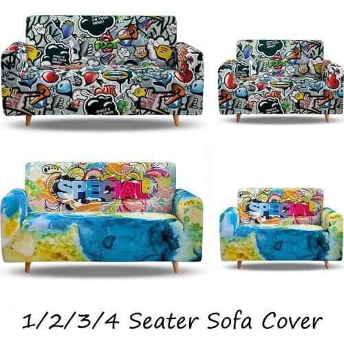 Hip-hop Graffiti Printing Dustproof Non-slip Elastic Living Room Corner Sofa Cover Armrest Combination Sofa 1/2/3/4 Seat Cover