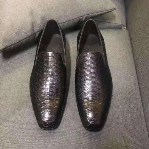 Luxury quality Newly Genuine real snake python skin black color men business dress shoe with cow skin shoe base and lining