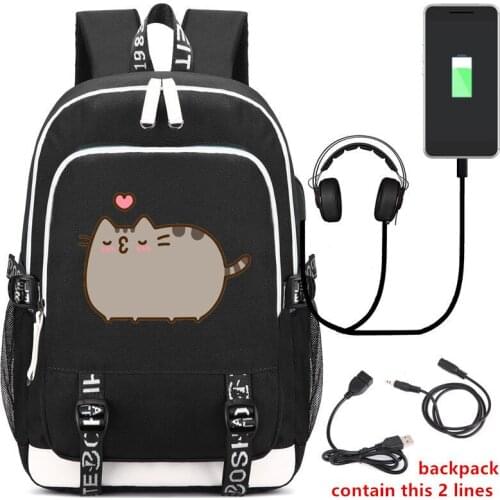 Neko Atsume Cooking Cat Backpack Bag For Teenager Boys Gilrs w/ USB Port and Lock / Headphone Travel Laptop School Bag