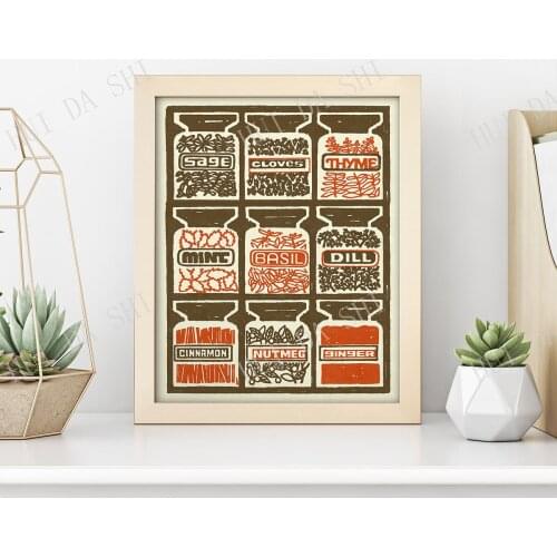 Spice Cabinet Print • High Quality Giclee Print • Vintage-style jars of herbs and spices for kitchen / Mid-Century Retro