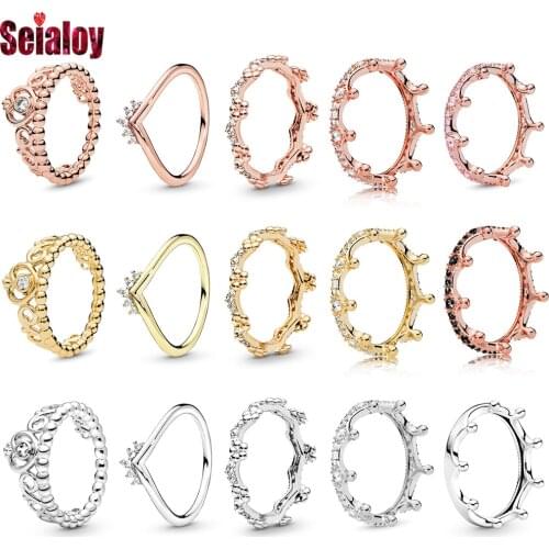 Seialoy Fashion NEW 2020 Zircon Crown Rings For Women Men Couple Party Stackable Ring Couple Wedding Engagement Jewelry Gift