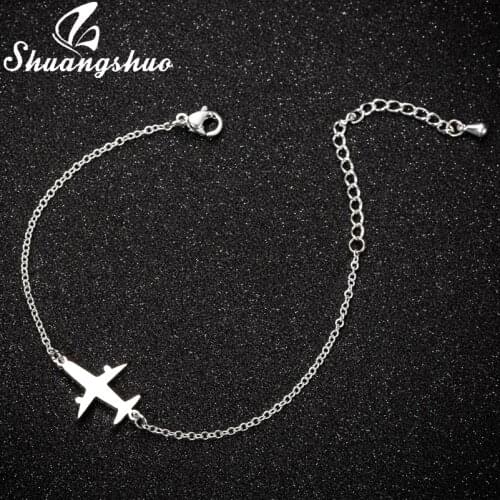 Shuangshuo New Arrival Travel Around World Airplane Charm Bracelet Stainless Steel Bracelet Statement Jewelry for Women Gift
