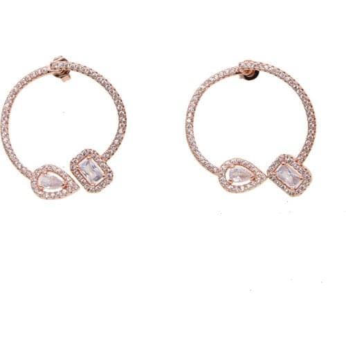Wedding engagement cz jewelry bridal gift front back Gometric circle trend earring for women