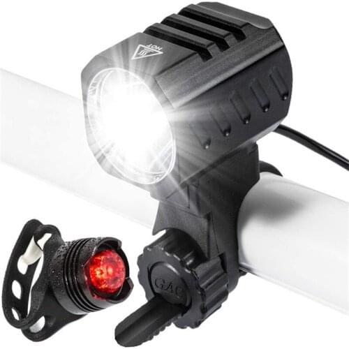 Bike Lights Set, USB Rechargeable Bicycle Lights Bright Front 1200 Lumen LED Head Torch Headlamp Waterproof with Battery Pack