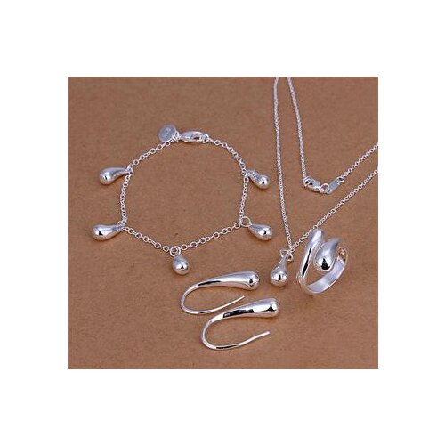 Top quality jewelry N925 stamped Silver color plated drop jewelry sets necklace bracelet bangle earring ring SMTS223