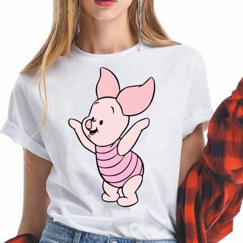 Happy Piglet Winnie the Pooh T Shirts Women Pop Harajuku Tshirts Casual Short Sleeves Disney Cartoon Female Tee