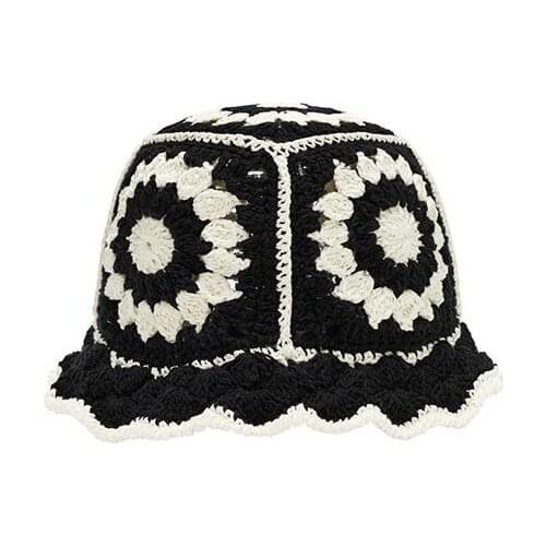 Ins Korean Women Knitted Hat Vintage Fashion Flower Warm Outdoor Casual Student Sun Hat Trend Cap Hollow Knitted Fisherman Hat