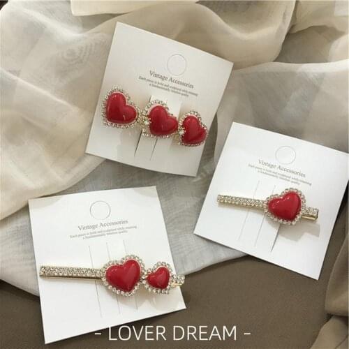 2020 New Fashion dVintage Luxury Love Heart Shape Crystal Rhinestone Handmade Hair Clip For Women Girls Hair Accessories