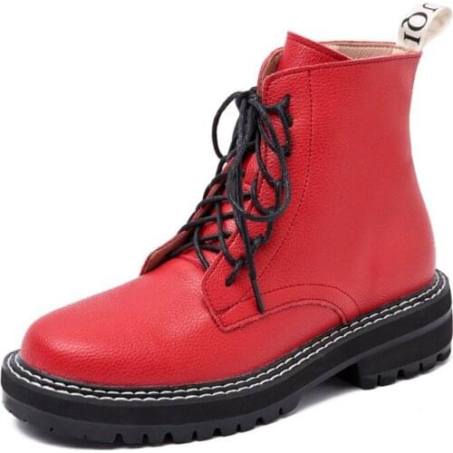 Boots Female women shoes Ankle 2020 Autumn British Wind Genuine Leather Thick With Short Boots Motorcycle Martin shoes