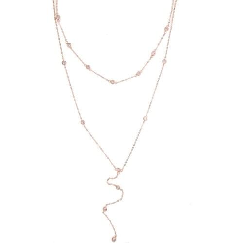 925 sterling silver New Fashion Layered Gold color Choker Y shape Necklace For Women cz Charm Long Multilayer Y Necklace Gift