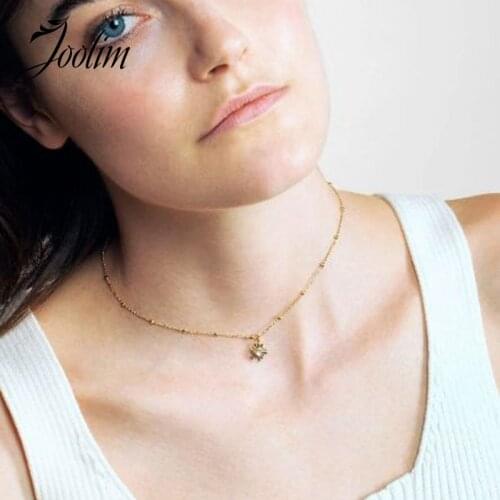 JOOLIM Jewelry Wholesale Gold Finish Moonstone Sun Flower Pendant Necklace Stainless Steel Necklace