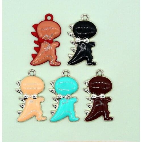 10pcs/lot New 15*21MM Cute Animal Charm Pendants Dinosaur Enamel Charms for DIY Earring Jewelry Handmade Finding XL965