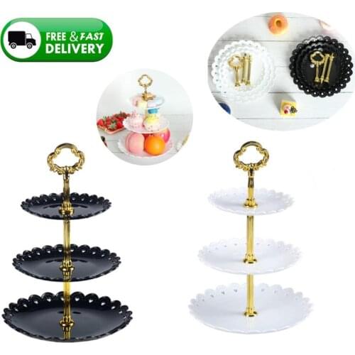 3 Layer Cupcake Stand Plastic Tiered Party Serving Stand Dessert Tower Tray Fruits Desserts Dish Plates for Tea Birthday Party