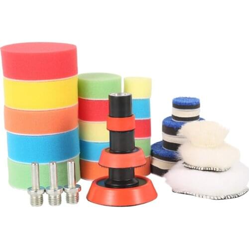 30Pcs Car Polishing Waxing Sponge Wheel Polishing Disc Kit Set 3inch M10 Sponge Disc Pad For Car Polisher Polishing Buffing Auto