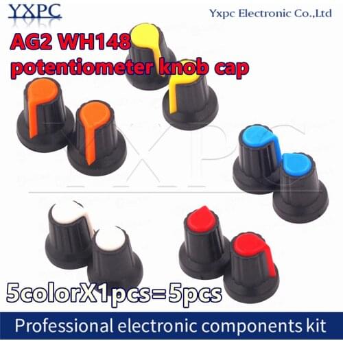 5colorX1pcs=5pcs New WH148 AG2 Yellow Orange Blue White Red potentiometer knob cap(copper core) 15X17mm 6mm Shaft Hole