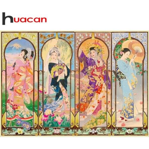 Huacan New Diamond Mosaic Full Woman Japan 5D DIY Diamond Painting Beads Embroidery Portrait Modular Pictures Home Decoration