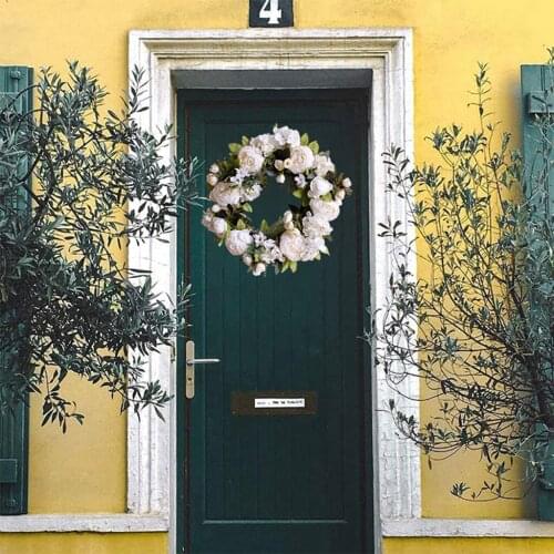 White Peony Flower Wreaths Pendant Door Round Leaf Party Garland Decoration Door Wall Hanging Accessories