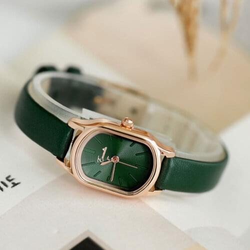 Watch Retro Style Casual Simple Belt Ladies Watches Oval Watch Top Brand Green Black Quartz Wrist Watch Relogio Feminino