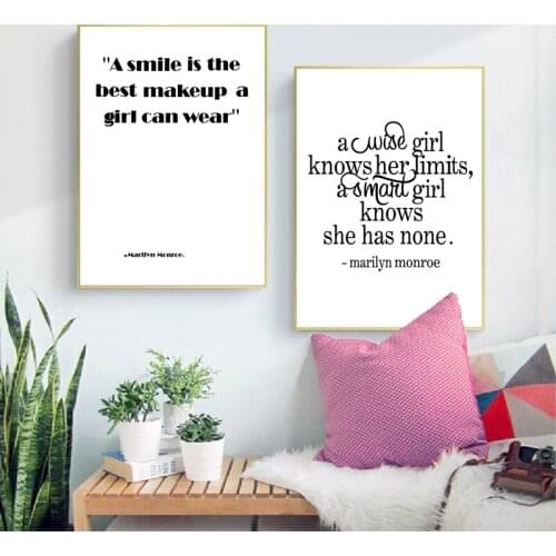 A Smile Is The Best Makeup Quote Monroe Black White Modern Minimalism Canvas Art Prints And Poster For Girls Room Decoration