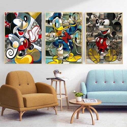 Disney Colorful Mickey Paintings and Donald Duck Watercolor Posters Prints On Canvas Wall Art Picture for Living Room Home Decor