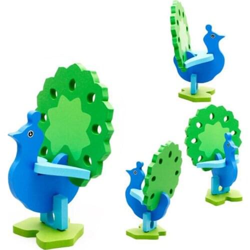 Baby Toy Wooden 3D Puzzle Cartoon Animal Peacock Intelligence Kid Educational Brain Learning Jigsaw Wood High Quality Safety Toy