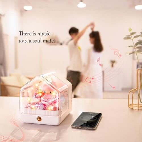 Romantic House Full Of Eternal Flowers Bluetooth Speaker with LED Atmosphere Light Bluetooth Sound ValentineS Day Gift