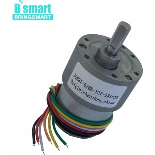 Bringsmart Mini DC Encoder JGB37-520B A/B Phase Gear Motor DC 12V 12-1600rpm Electric Motor Reversible Reduced Output