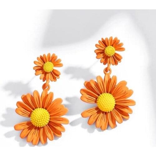 European love colorful daisy flowers dangle earrings female simple elegant drop earring for woman fashion wedding jewelry gift