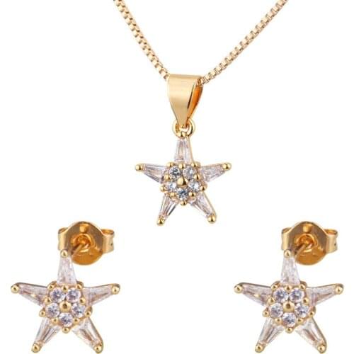 Funmode Hot Star Shape Crystal Pendant Necklace Jewelry Sets For Women Wedding Bridal Accessories Wholesale FS77