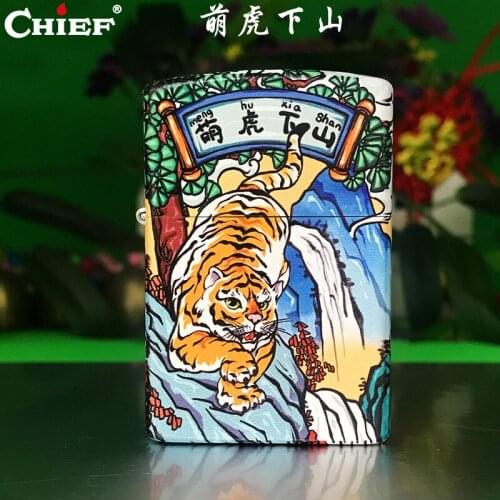 Chief Lighter Tiger Down The Mountain Figure Kerosene Gasoline Lighter Pure Copper Flip Windproof Personalized Creative Gift