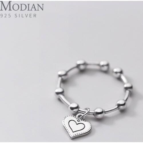 Modian Fashion Vintage 925 Sterling Silver Love Hearts Ring Light Beads Opening Finger Ring for Women Korea Style Fine Jewlery