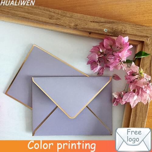 10Pcs/lot 14*19CM Pearlescent Paper Envelope Retro Bronzing Gold Edge Purple Wedding Business Invitation Envelope Gift Envelope
