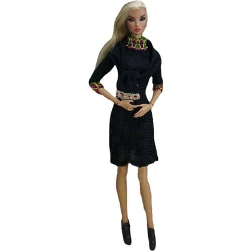 Fashion Black Long Sleeve Dress & Scarf 11.5" Doll Outfits for Barbie Clothes Princess Party Gown 1/6 BJD Dolls Accessories Toys