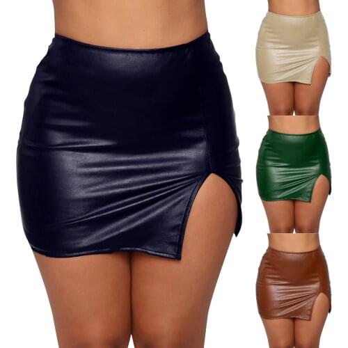 Fashion Womens Pure Colors Slim Fitting PU Leather Zipper Mini Skirts Sexy High Waist Party Clubwear Bodycon Split Skirt#p3