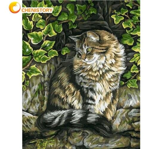 CHENISTORY Animal Cat DIY Painting By Numbers Flower Kit Acrylic Paints Canvas Painting Wall Decor Crafts Adults Wall Handicraft