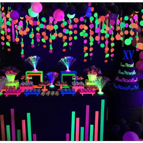 78ft Neon Paper Garland Circle Dots Hanging for Birthday Party Wedding Decorations Black Light Reactive UV Glow Party (6 Pack)
