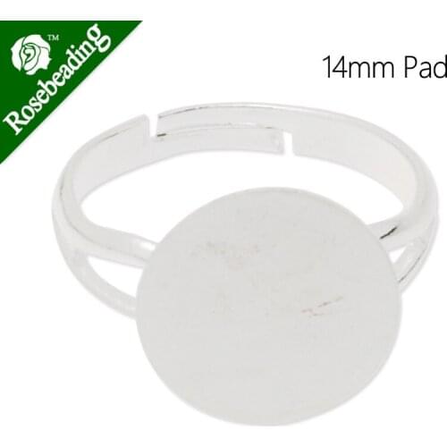 Silver Plated Adjustable Ring Blanks Base With 14mm Blank Pad,ring settings blank,ring blanks,Sold 20pcs/lot-C4668
