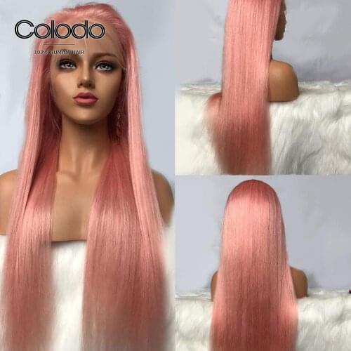 Pre Plucked Pink Wig Brazilian Remy 613 Lace Frontal Wig with Baby Hair Glueless Purple Lace Front Human Hair Wigs COLODO