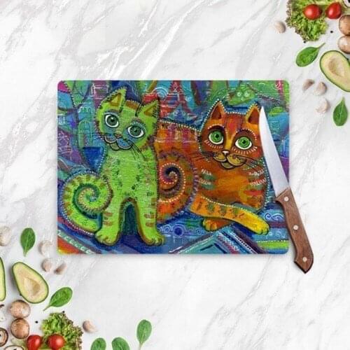 Glass Cutting Board Cat Themed Glass Cutting Table Special Design Kitchen Antibacterial Elegant Glass Cut 20x30 / 30x40cm Sizes