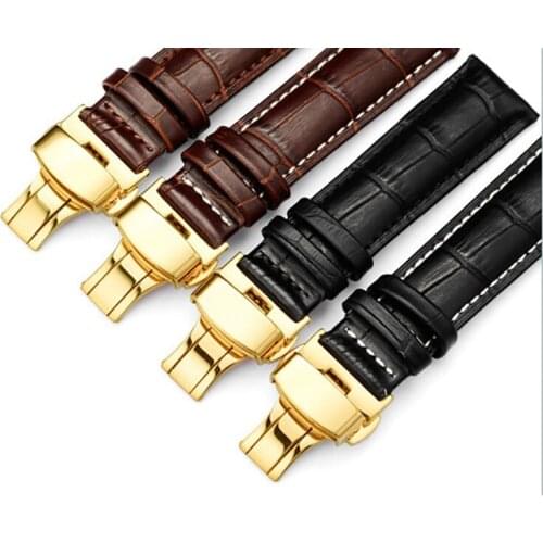 Genuine Leather watch band 16 18 19 20 21 22 24 mm Watche Band strap Belt Watchband Gold Folding Clasp / Buckle + Tool